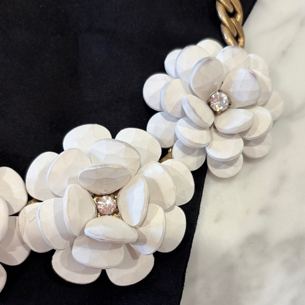 J. Crew White Floral Layered Statement Necklace with Gold Chain - Picture 2 of 13